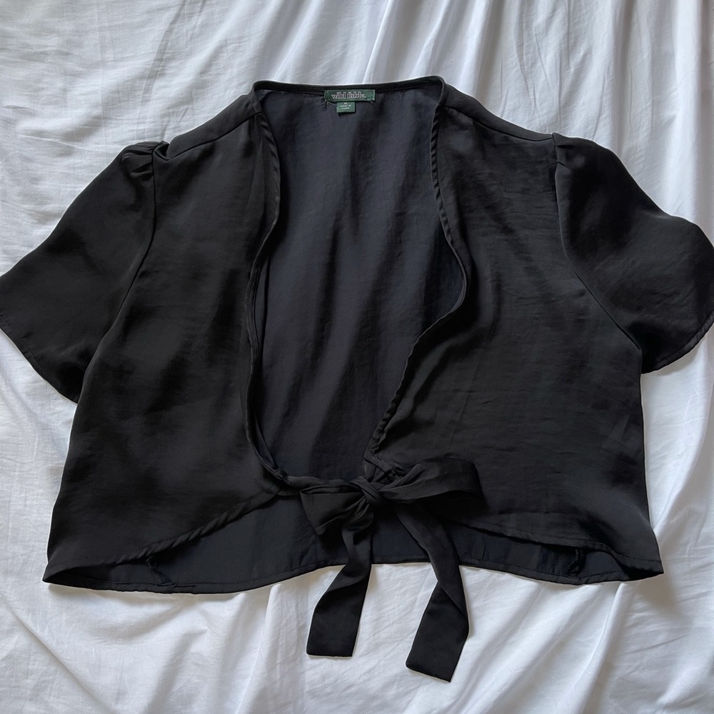 Black tie front wrap top